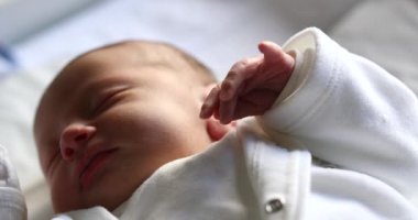 Newborn baby asleep, cute adorable infant sleeping