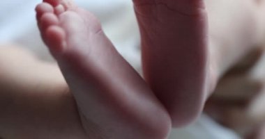 Baby newborn feet together, infant foot
