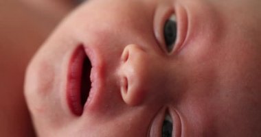 Macro closeup of newborn baby infant face and mouth