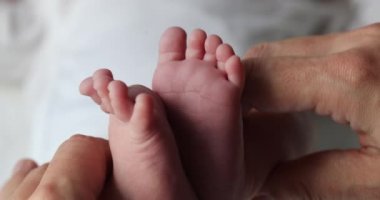 Newborn baby feet holding together