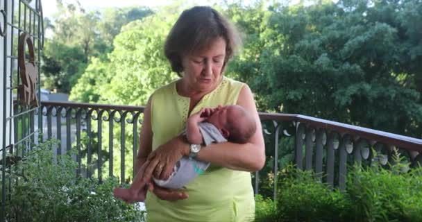 Grand Mother Holding Newborn Grand Son Baby Infant — Vídeo de stock