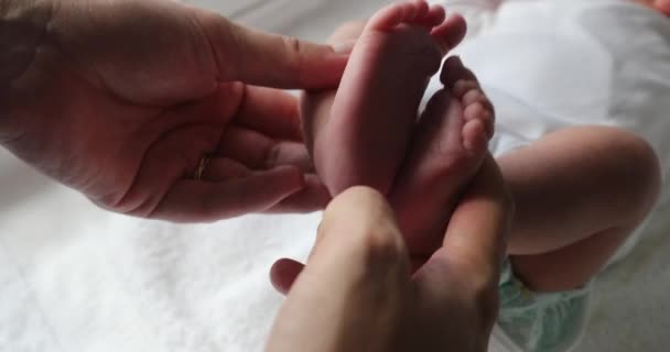 Closeup Newborn Baby Infant Feet Foot First Days Life — Stockvideo