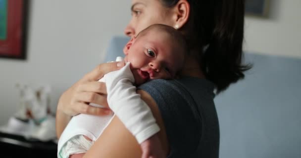 Mother Holding Newborn Baby Her Arms First Days Life — Stock Video