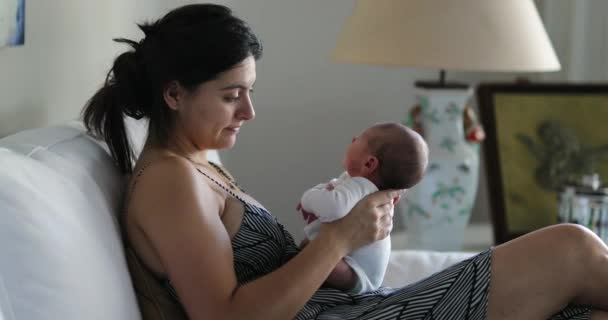 Mother Holding Newborn Baby Her Arms First Week Life — Stockvideo