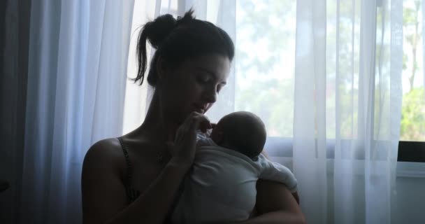 Newborn Baby Being Held Mother Next Windw — Vídeo de Stock