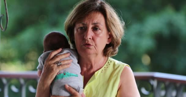 Portrait Grand Mother Holding Newborn Baby Infant — Video