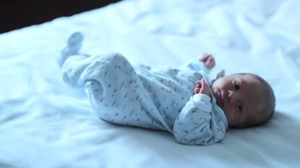 Little Newborn Baby Stretching Body Laying Bed — Wideo stockowe