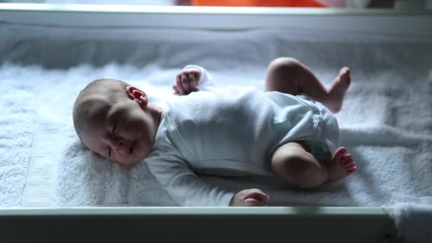 Cute Little Baby Newborn Stretching Body — Vídeos de Stock
