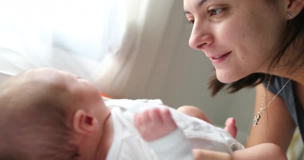 Mother Kissing Newborn Baby Infant Showing Love Affection Baby Care — Stockvideo