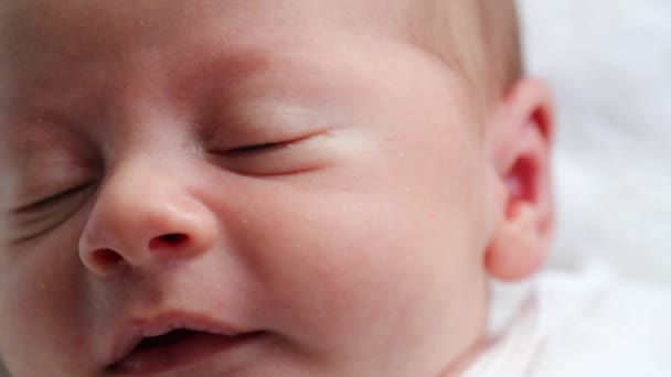 Little Newborn Baby Sneezing Infant Closeup Face — Video