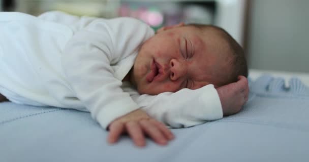 Βρέφος Νεογέννητο Μωρό Κοιμάται Ανάπαυση Στο Κρεβάτι — Αρχείο Βίντεο