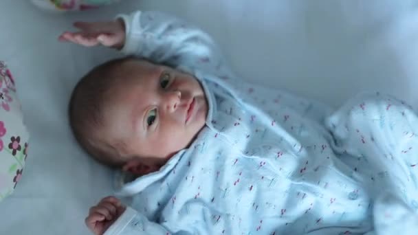 Newborn Baby First Week Life Laying Bed — Stok video