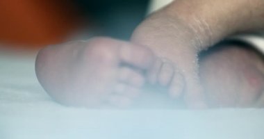 Newborn baby feet close-up macro