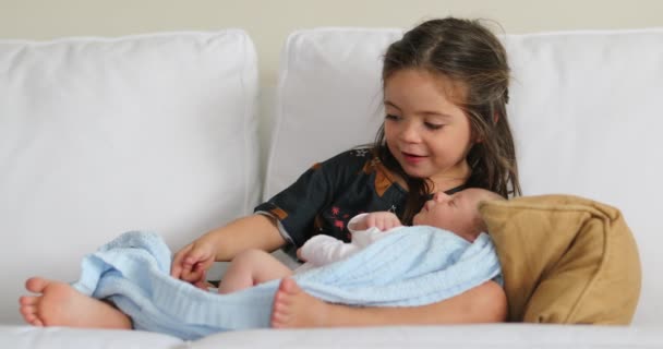 Big Sister Little Newborn Baby Infant Together — Stok video