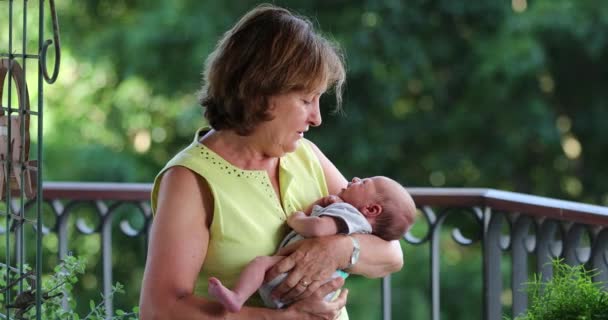 Candid Grand Mother Holding Newborn Baby Infant Her Arms — Stok video