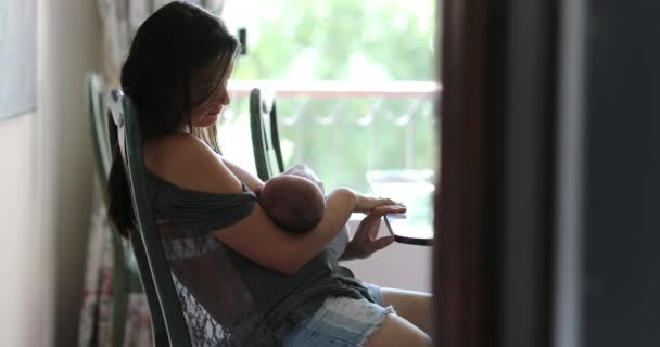 Mother Breastfeeding Newborn Baby Infant Home Casual Candid — Stock Video
