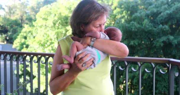 Grand Mother Holding Newborn Grand Son Baby Infant Showing Love — Wideo stockowe