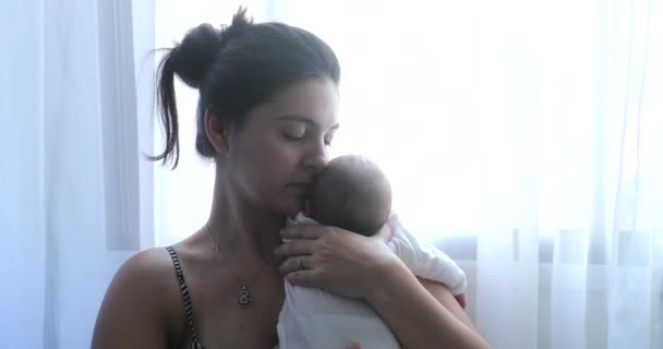 Newborn Baby Being Held Mother First Week Life Mom Holding — Video Stock