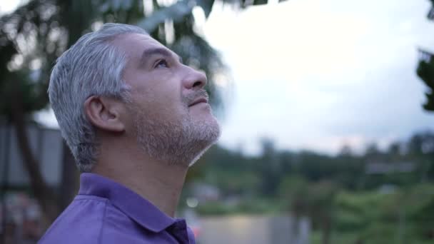 Contemplative Older Man Looking Meditation Peace Senior Person Having Hope — Vídeo de Stock
