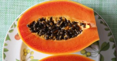 Tropical papaya fruit on plate