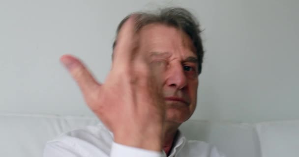 Insulted Senior Man Gesturing Hand Viewer — Stock Video