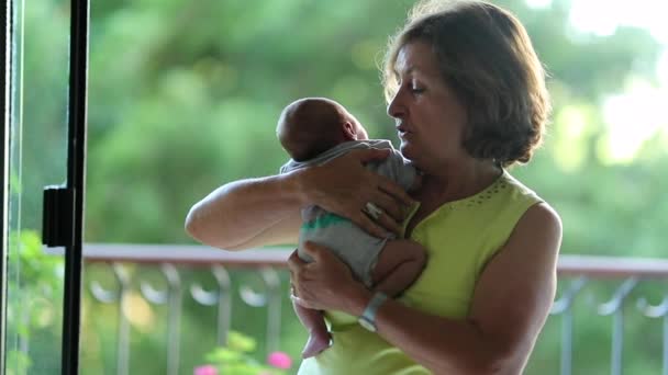 Grandmother Holding Grandson Infant Baby Her Arms — Vídeo de Stock