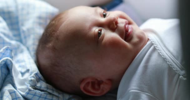 Adorable Cute Baby Newborn Looking Observing — Vídeos de Stock
