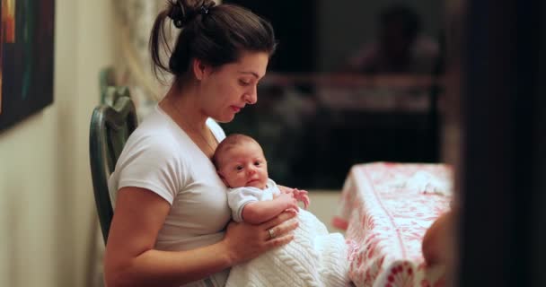 Candid Mother Kissing Month Old Baby Newborn Infant — Vídeos de Stock