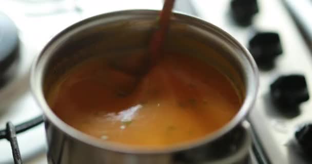Перемішати Здоровий Апельсиновий Овочевий Суп — стокове відео