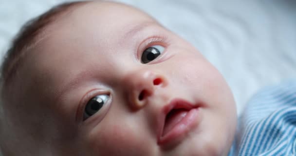 Ευτυχισμένο Νεογέννητο Μωρό Πρόσωπο Closeup Της Έκφρασης — Αρχείο Βίντεο