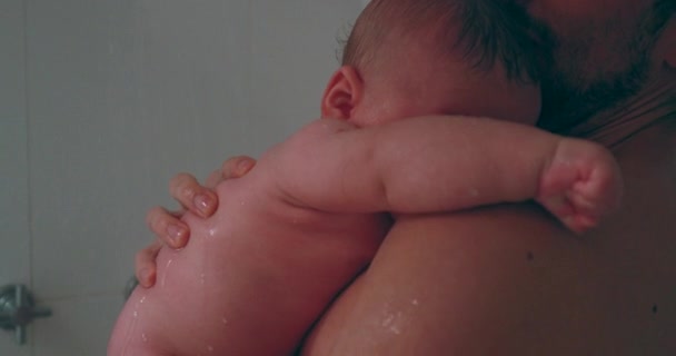 Father Showering Baby Newborn Bath — Video