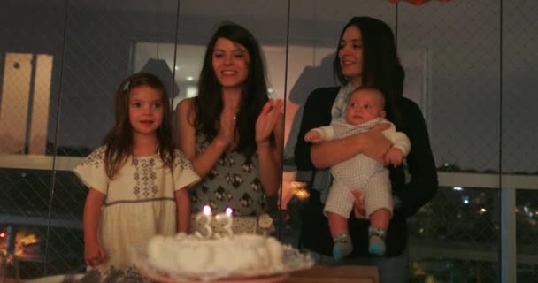 Casual Authentic Family Scene Sisters Kids Celebrating Birthday — Stock Video