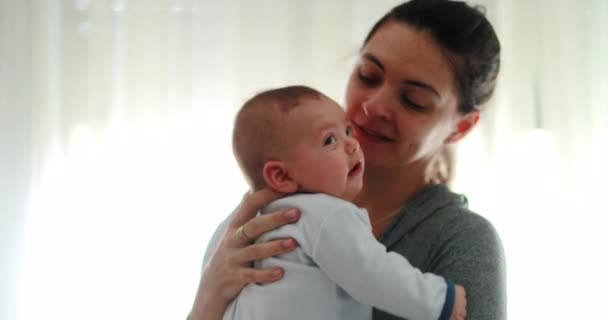 Mom Consoling Baby Infant Causal Candid Authentic Moment — Stockvideo