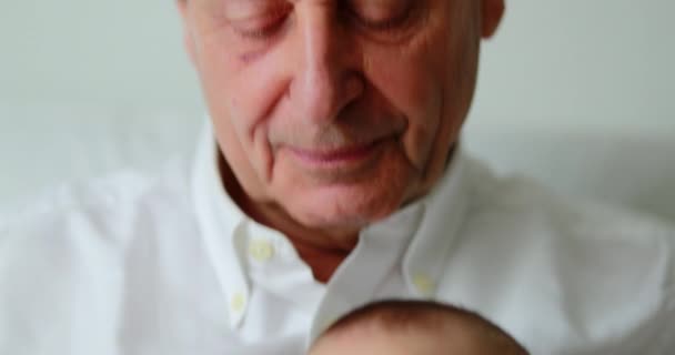Authentic Grandfather Holding Newborn Grandson Baby — 图库视频影像