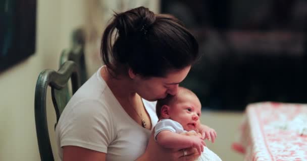 Candid Mother Kissing Month Old Baby Newborn Infant — Stock video