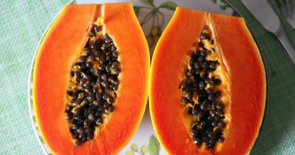 Papaya Fruits Plate Morning Breakfast Dessert — 图库视频影像