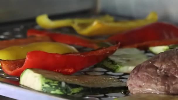 Vegetables Meat Grill Cooking — Vídeos de Stock