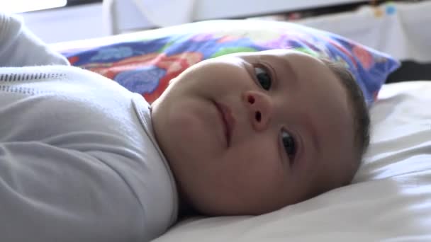 Adorable Beautiful Sweet Baby Laying Bed — ストック動画