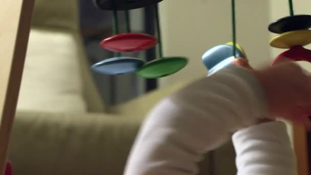 Baby Playing Indoors Evening Wooden Toys — Video