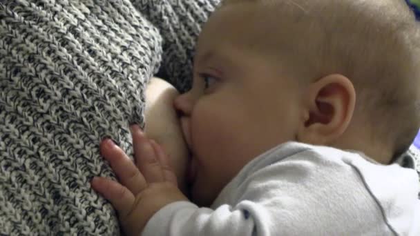 Newborn Feeding Mother Breast Mom Breastfeeding Infant Son — Vídeos de Stock