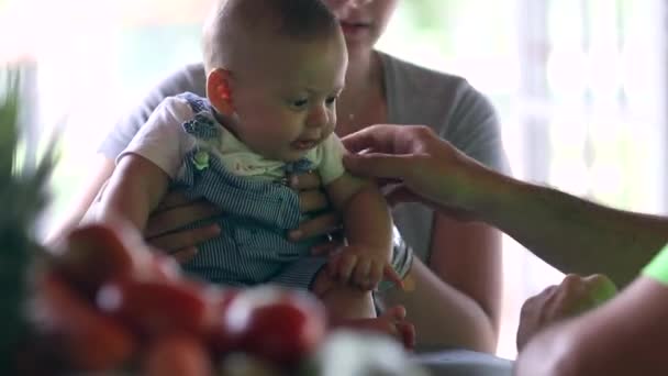 Candid Mother Holding Baby Natural Casual Scene — Video