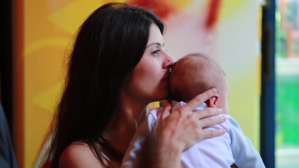Candid Woman Embracing Baby Infant Toddler Authentic — Video Stock
