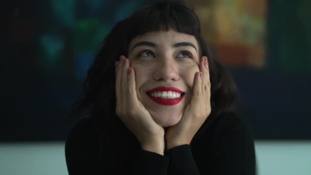 Elated Young Woman Feeling Joyous Portrait One Hispanic Latin Girl — Video