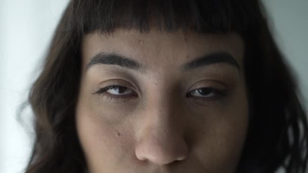 Closeup Young Woman Closing Eyes Meditation One South American Person — 비디오