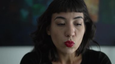 Portrait of woman feeling regret shaking head feeling remorse emotion