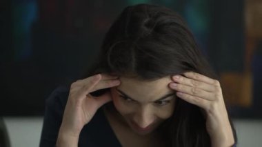 Woman having a breakthrough idea. Person feeling cathartic release eureka moment. Girl feeling emotionally free