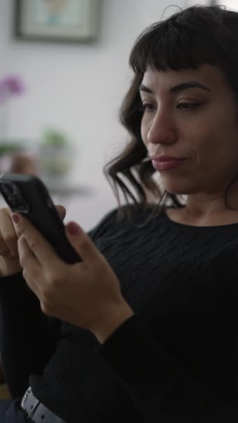 Woman Reacting Surprise Notification Cellphone Device Vertical Video Person Holding — Stock Video