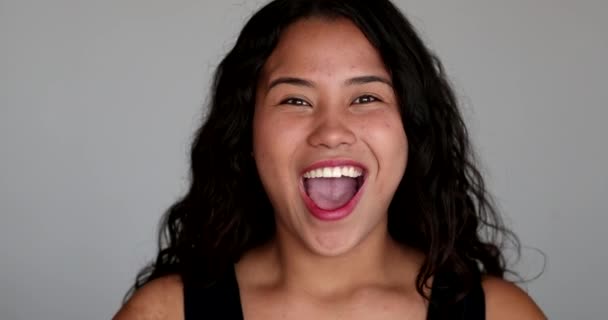 Excited Happy Hispanic Girl Cheering Success Reaction Great News — Video