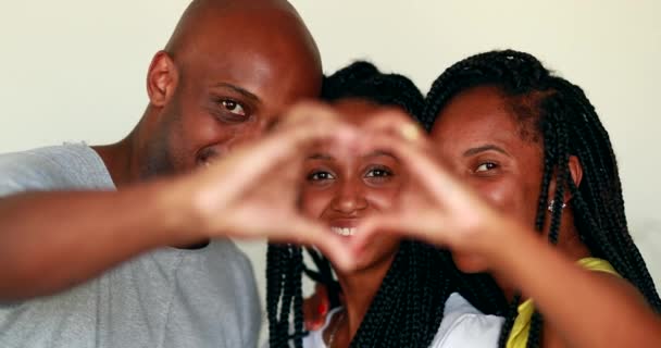 Black Family Making Heart Symbol Hands African Mixed Race Ethnicity — Vídeo de Stock