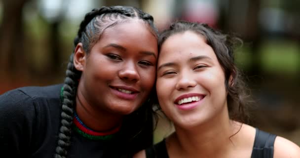Diverse Girlfriends Smiling Camera Together Ethnically Diversity Women — Vídeos de Stock